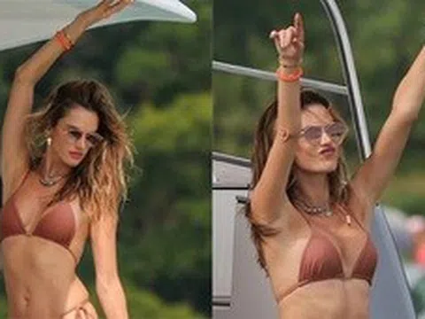 Siêu mẫu Alessandra Ambrosio diện bikini nhảy múa trên du thuyền